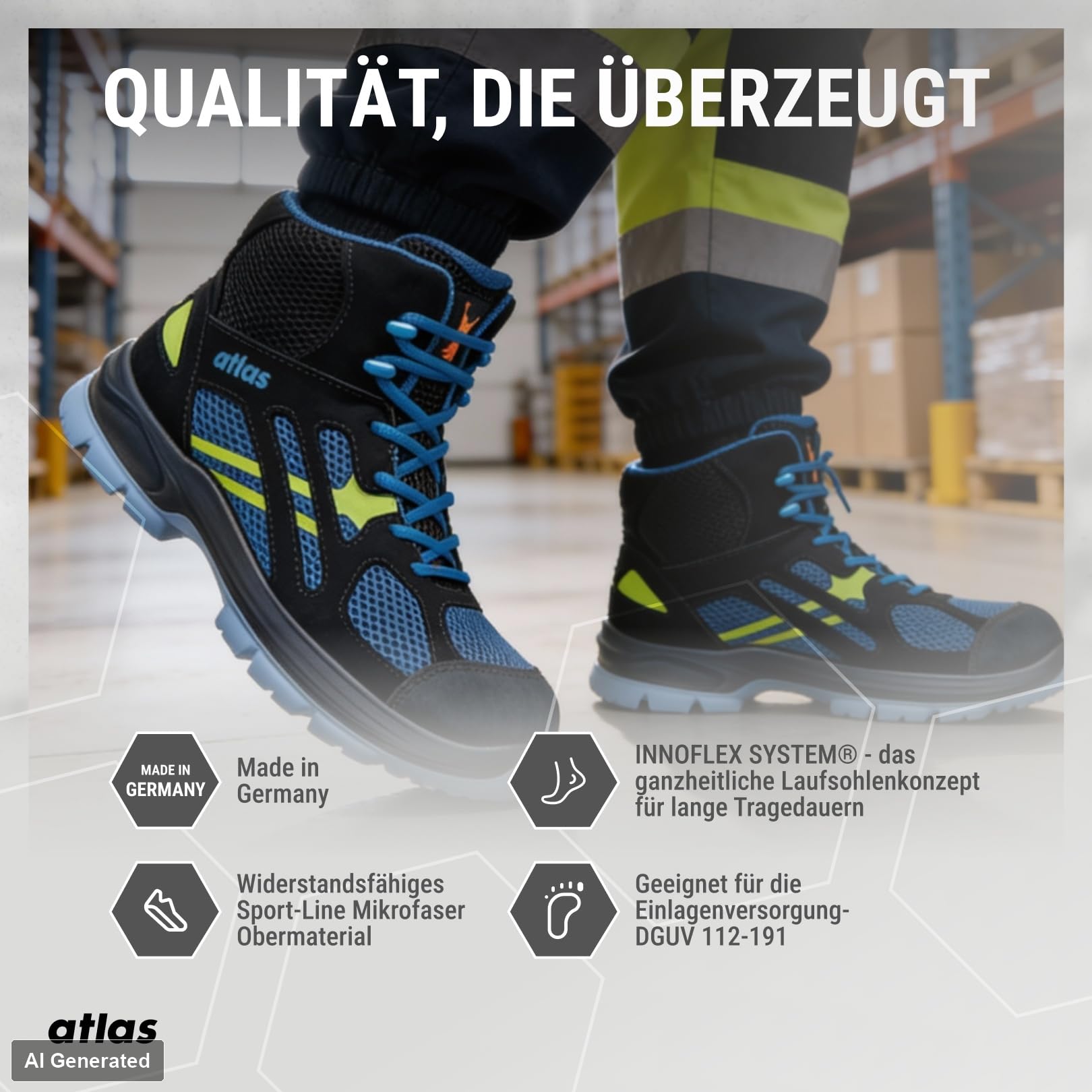 Atlas Flash 8205 XP ESD S1P Sicherheitsschuhe, Mesh-Obermaterial, Aluminiumkappe, XP Durchtrittschutz, Rutschhemmend, ESD