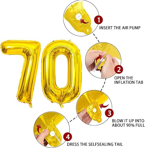 Miniatura 3 de Globo dorado del número 70 de 40 pulgadas, globos grandes de Mylar para hombres de 70 años, decoraciones de fiesta de cumpleaños, bodas,