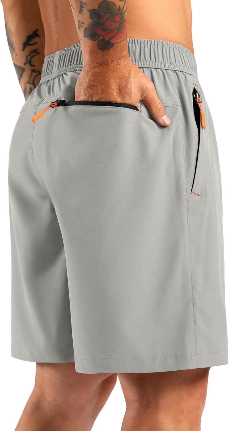 Pudolla Men's Athletic Hiking Shorts Lightweight Workout Gym Shorts for Men Outdoor Casual Travel with 3 Zipper Pockets