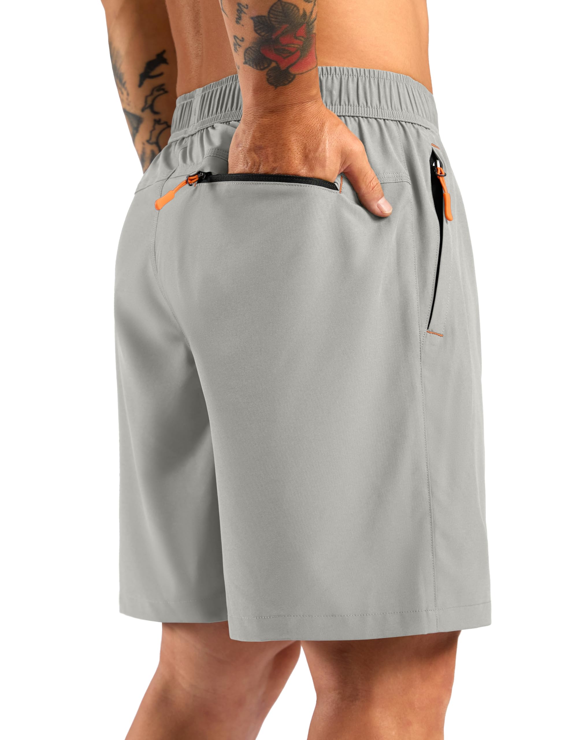 Pudolla Mens Athletic Hiking Shorts Lightweight Workout Gym Shorts for Men Outdoor Casual Travel with 3 Zipper Pockets