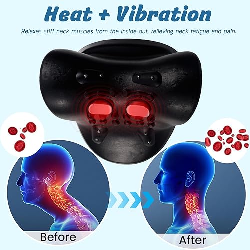 Miniatura 2 de Masajeador de cuello para aliviar el dolor, almohada de masaje eléctrica portátil con calor, relajación de tejido profundo para cuello, hombros,