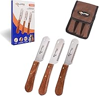 Elmax Pro Right-Handed Dog Stripping Knife - Stainless Steel Pre-Dulled Blades, Rosewood Handle for Undercoat Removal & Grooming