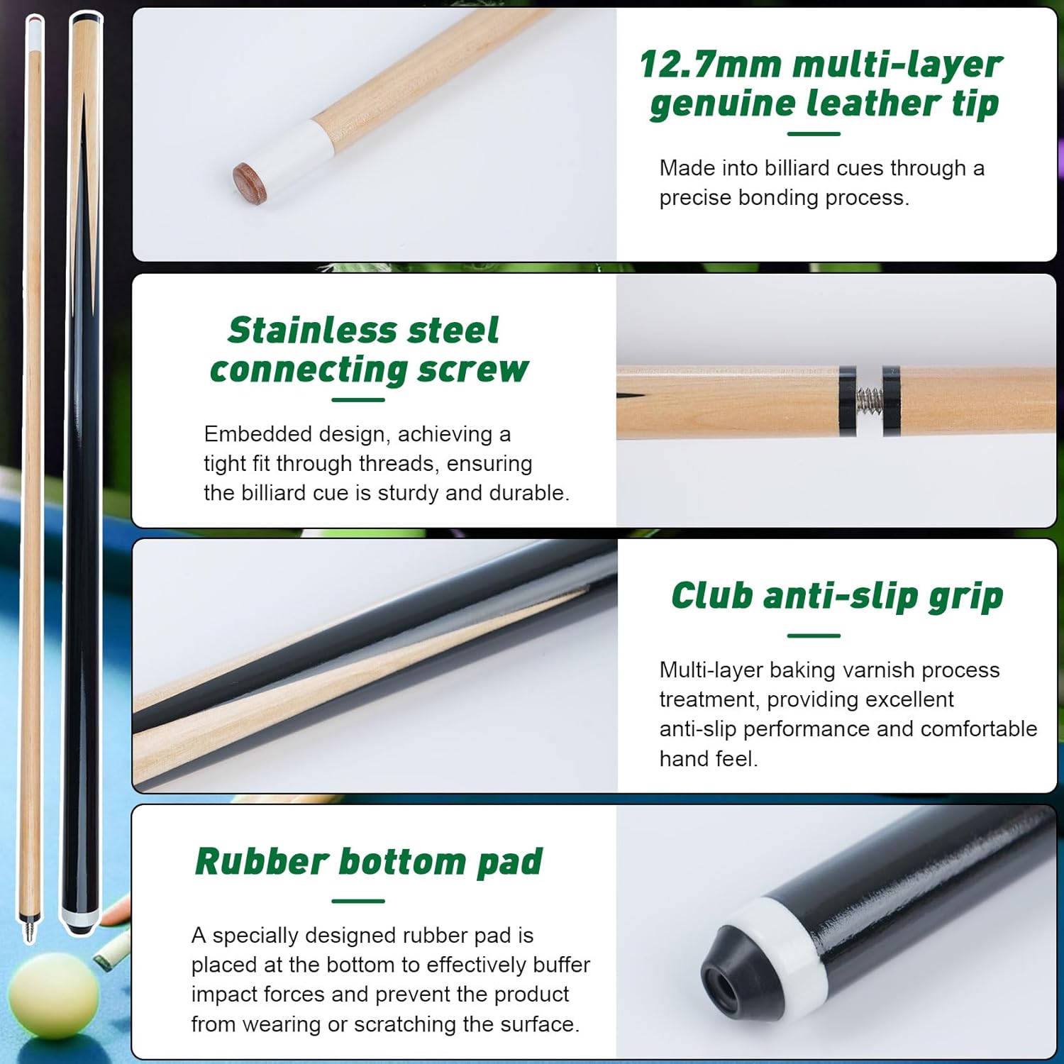 Pool Table - Pool Balls Billiard Set - Pool Table Accessories Set -Including Balls, Triangle Rack, Cues, Chalk, Tips, Stickers, Cloth, Brush and Cleaner Kit