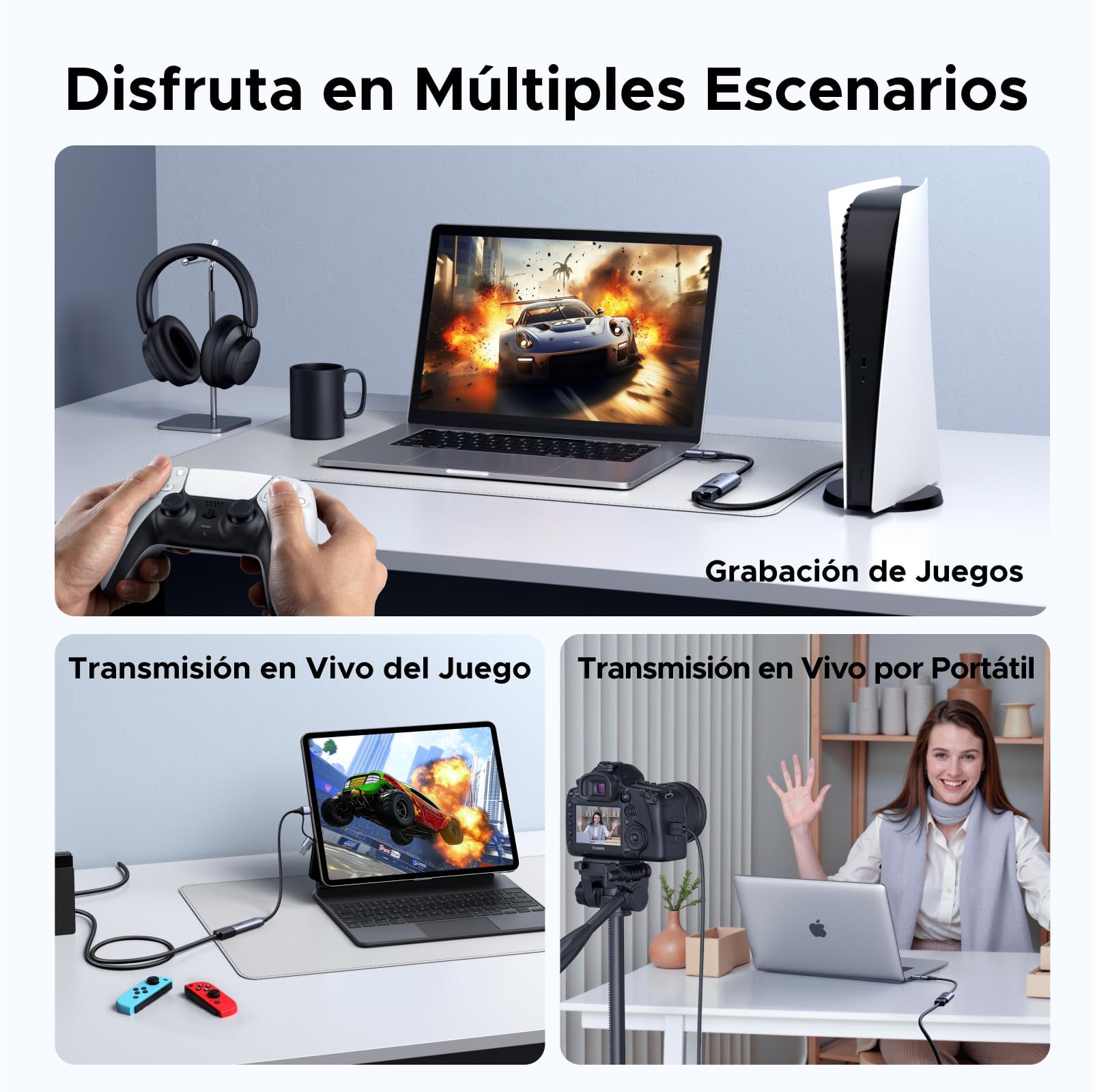 UGREEN Tarjeta de Captura de Video HDMI 4K 30Hz a USB A USB C 3.0 2K 30Hz 1080P para Streaming Grabación de Juegos y Transmisión en Vivo Compatible con Quest 3 Switch 2 PS5 PS4