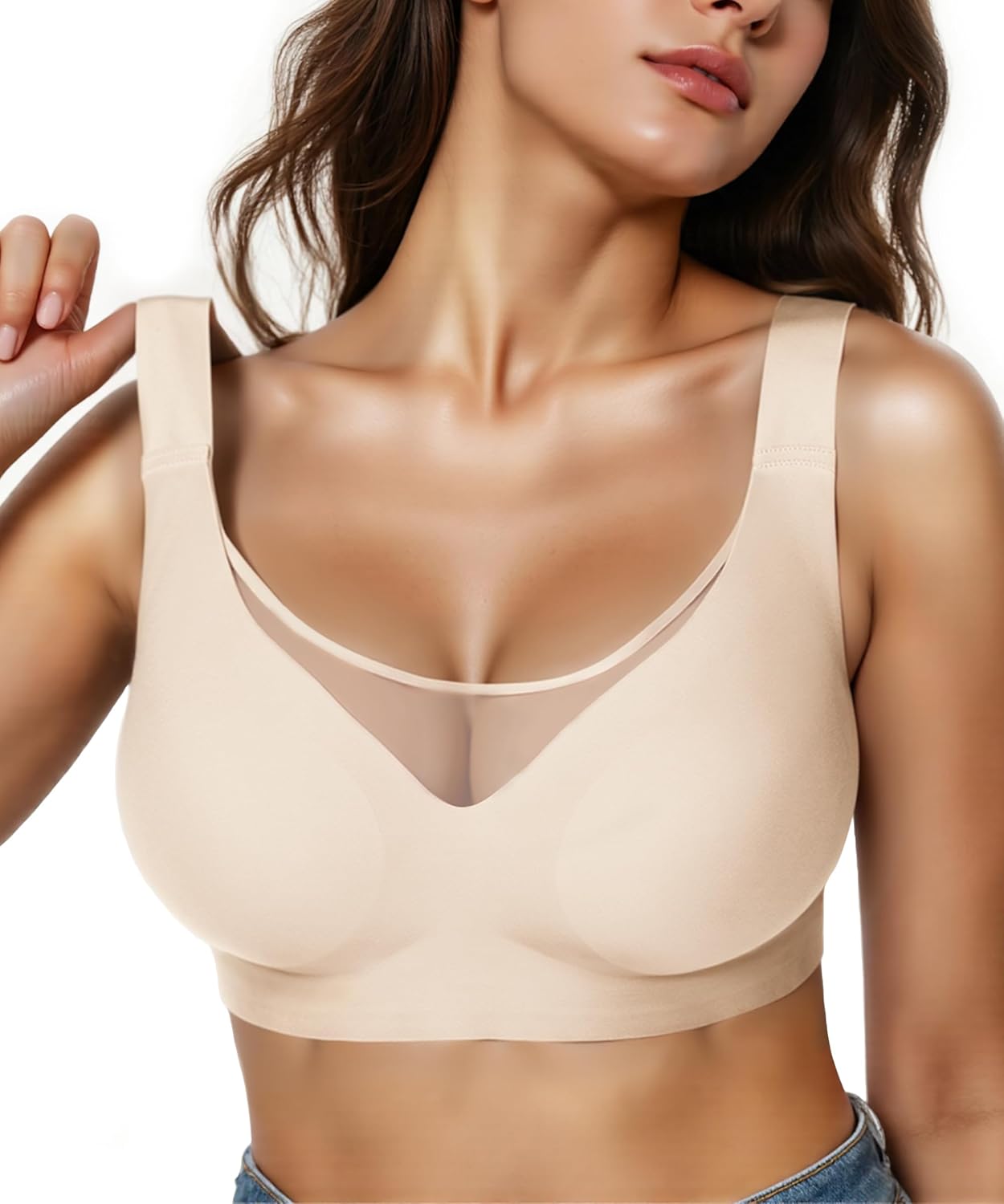 Wireless Bras for Women (34C-42DD), Extremely Comfortable Seamless Bra Mesh Bralett...