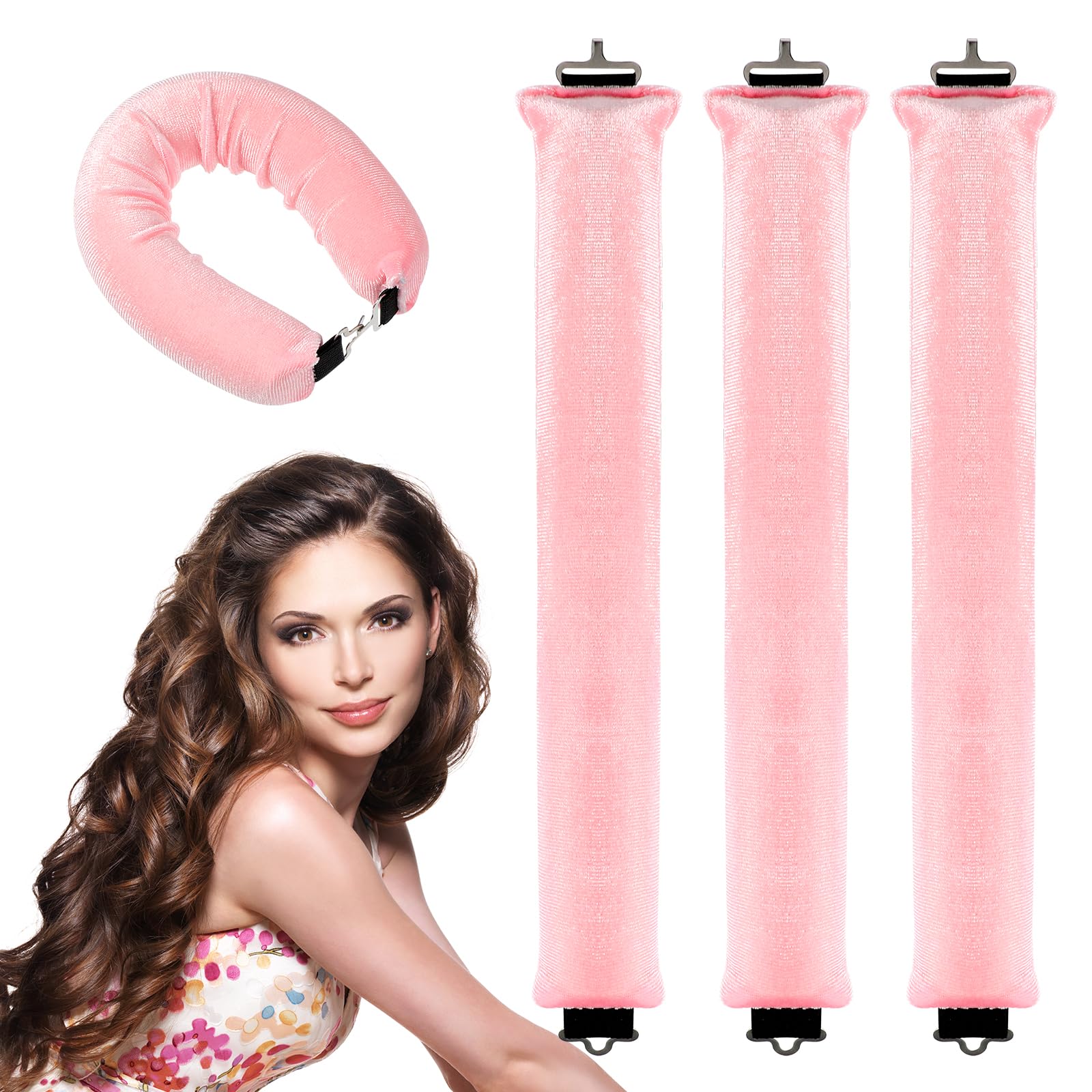 Andibro Paquete de 3 rizadores de cabello sin calor, rizos sin calor durante la noche, varillas de soplado suaves para el cabello, rodillos de pelo ondulados, varillas flexibles con gancho, rizos sin