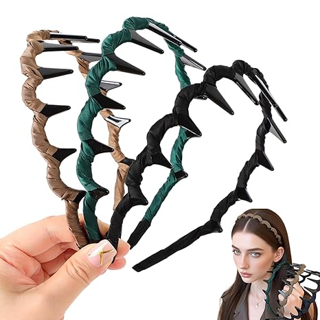 Retro High Skull Pearl Headband,Vintage High Cranium Artificial Pearl Hairband,Hair Hoop Rhinestones for Women,Braided Pearls Headbands with Teeth for Elegant Daily Wear (Satin, 3pcs)