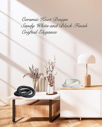 Miniatura 6 de UPWOIGH Decoración moderna de cerámica inspirada en nudo negro, 8.07 x 6.02 x 8.07 pulgadas, escultura de cerámica negra mate grande hecha a mano