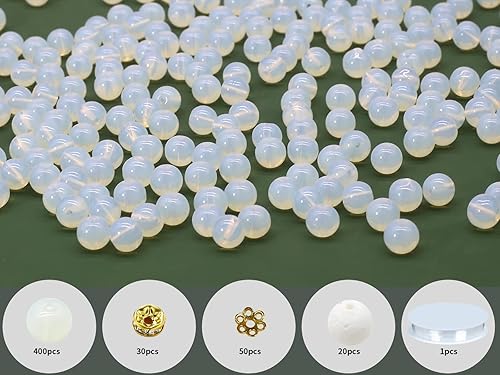Miniatura 3 de Pamir Tong 500 cuentas redondas de vidrio blanco lechoso de 0.315 pulgadas a granel, kit de cuentas de jade imitativo, cuentas sueltas para hacer