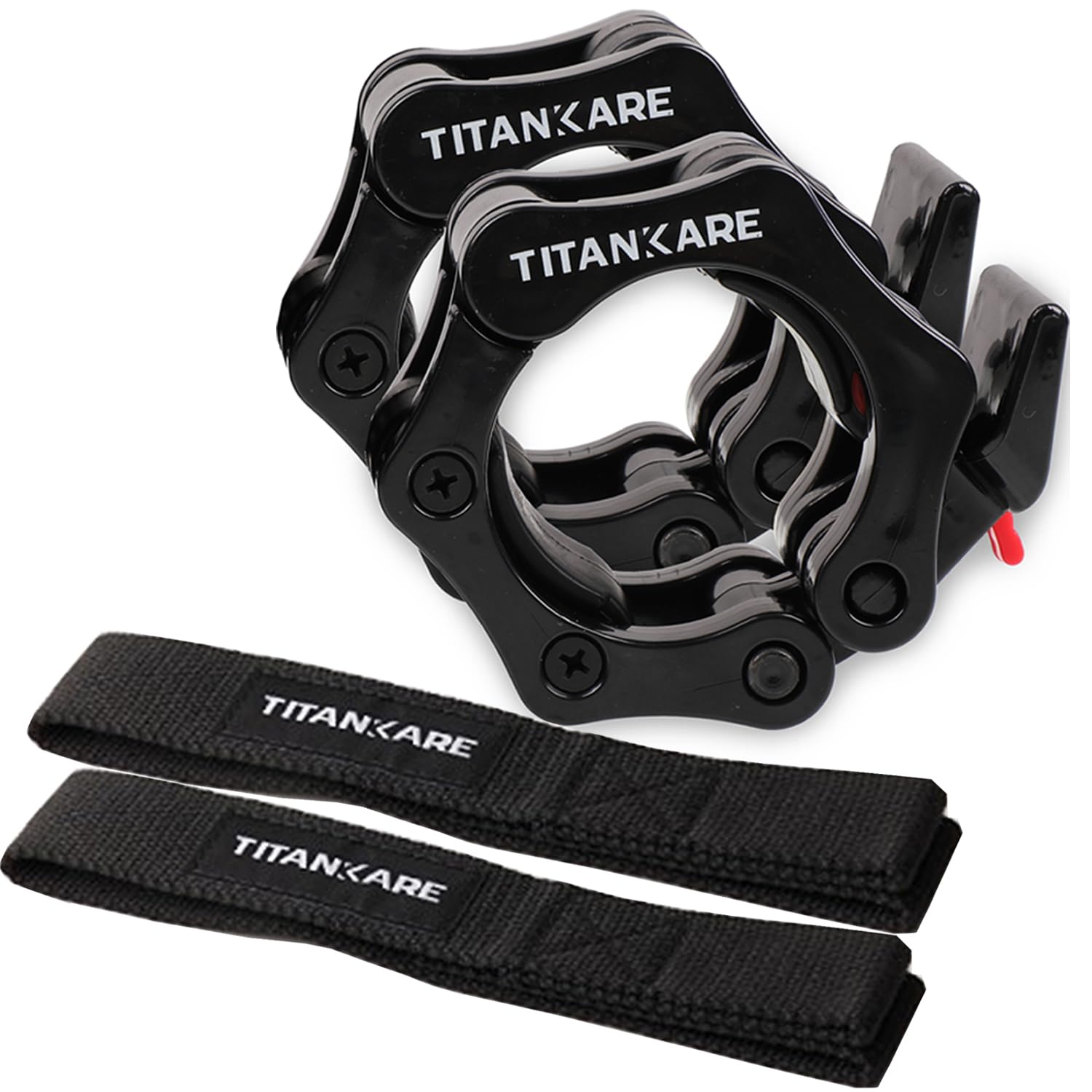 TITANKARE Olympic Barbell Clips Combo, 2 Inch Barbell Clamps and Wrist Support Straps, Gym Barbell Bar Accessories