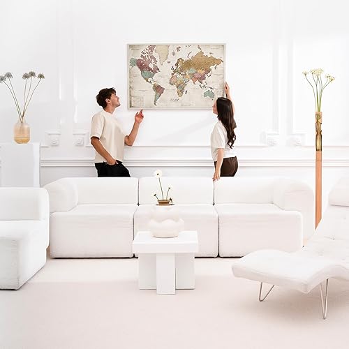 Miniatura 2 de Mapa del mundo en lienzo con tablero de corcho - Letras inglesas - Decoración decorativa de pared para todas las habitaciones - Cuadros en lienzo