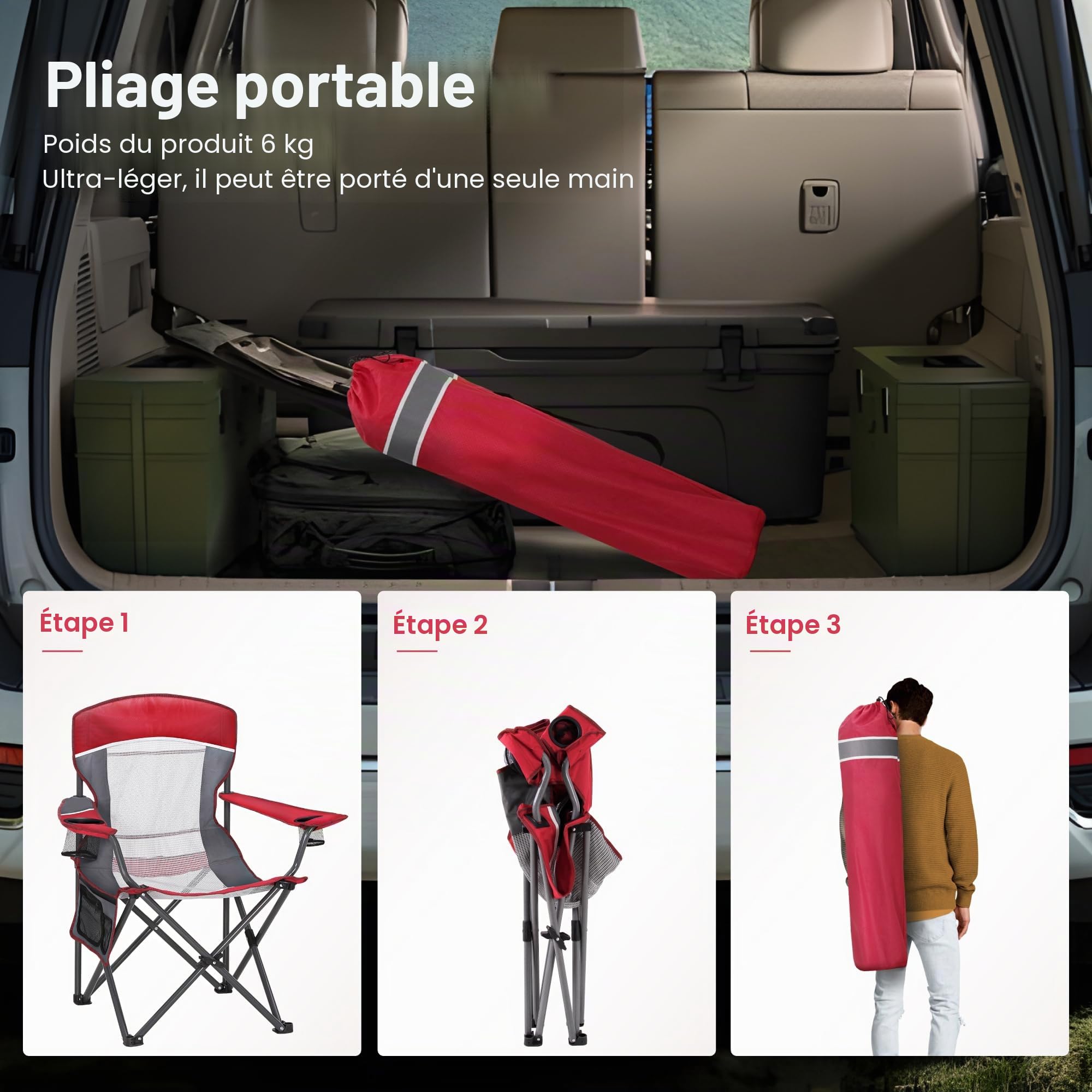 High Point Sports Chaise de Camping Pliante Portable avec Dossier en Maille, Chaise de Camping Rouge 150KG, Chaise de Pêche, Chaise d'extérieur, Jardin, Terrasse