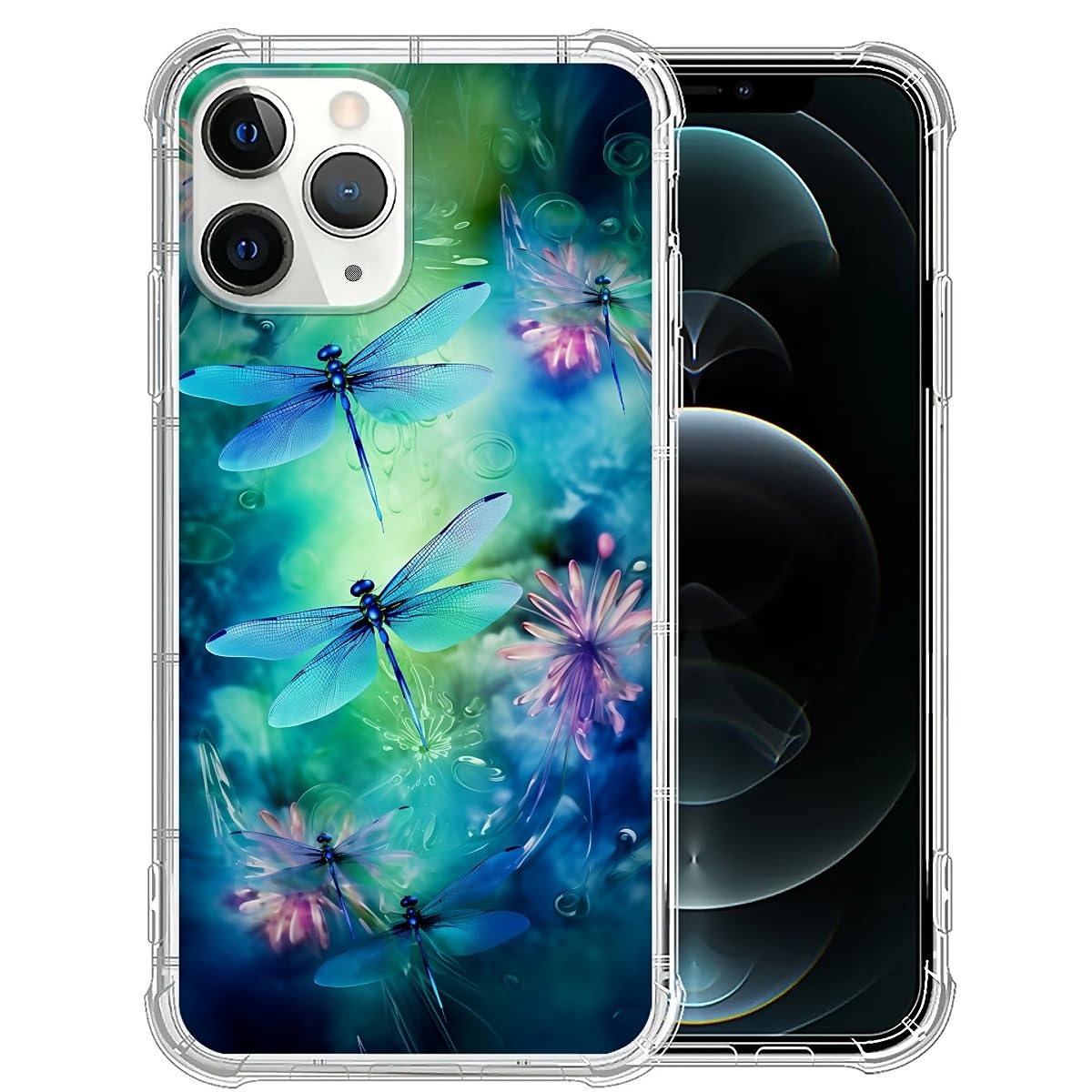 FKBRCL4U for iPhone 11 Pro Max Case,Clear Blue Green Dragonfly Pattern Graphic for Girl Women Soft Silicone Shock Protection for iPhone 11 Pro Max
