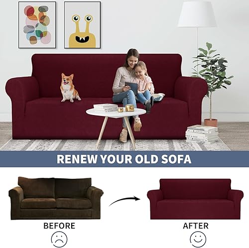 Miniatura 7 de JIVINER Funda elástica para sofá de 1 pieza, funda para sofá de 3 plazas, protector de muebles con parte inferior elástica para niños, mascotas (L,