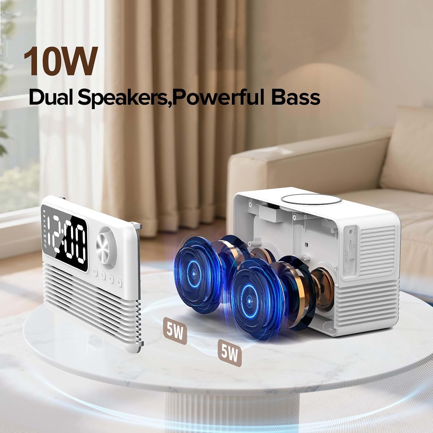 AFK 15W Fast Wireless Charger with Bluetooth Speaker and Alarm Clock,Wireless Charging Station for iPhone,Android Phones with Dimmable Clock for Bedroom