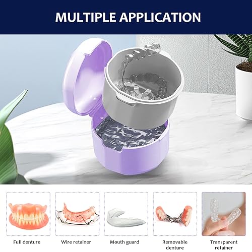Miniatura 2 de Vaso de dentadura, baño de dentadura, vasos de dentadura para remojar dentaduras, estuche de dentadura con tapa, baño de dentadura con cesta de
