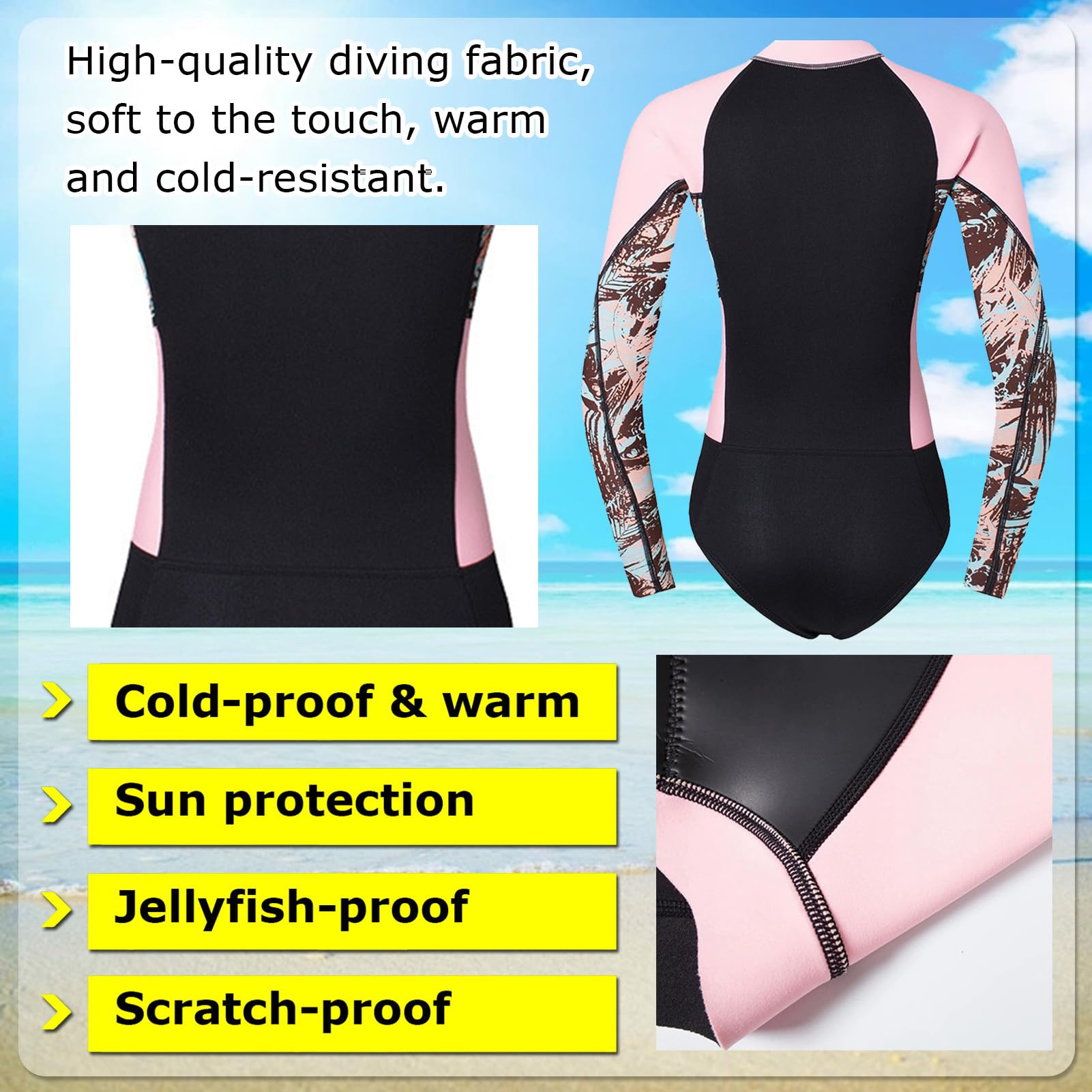 TOVCHEI Women's Wetsuit 3Mm Super Elastic Neoprene Diving Suit Long Sleeve One-Piece Swimsuit Sun Protection Anti-Jellyfish,Black,XS
