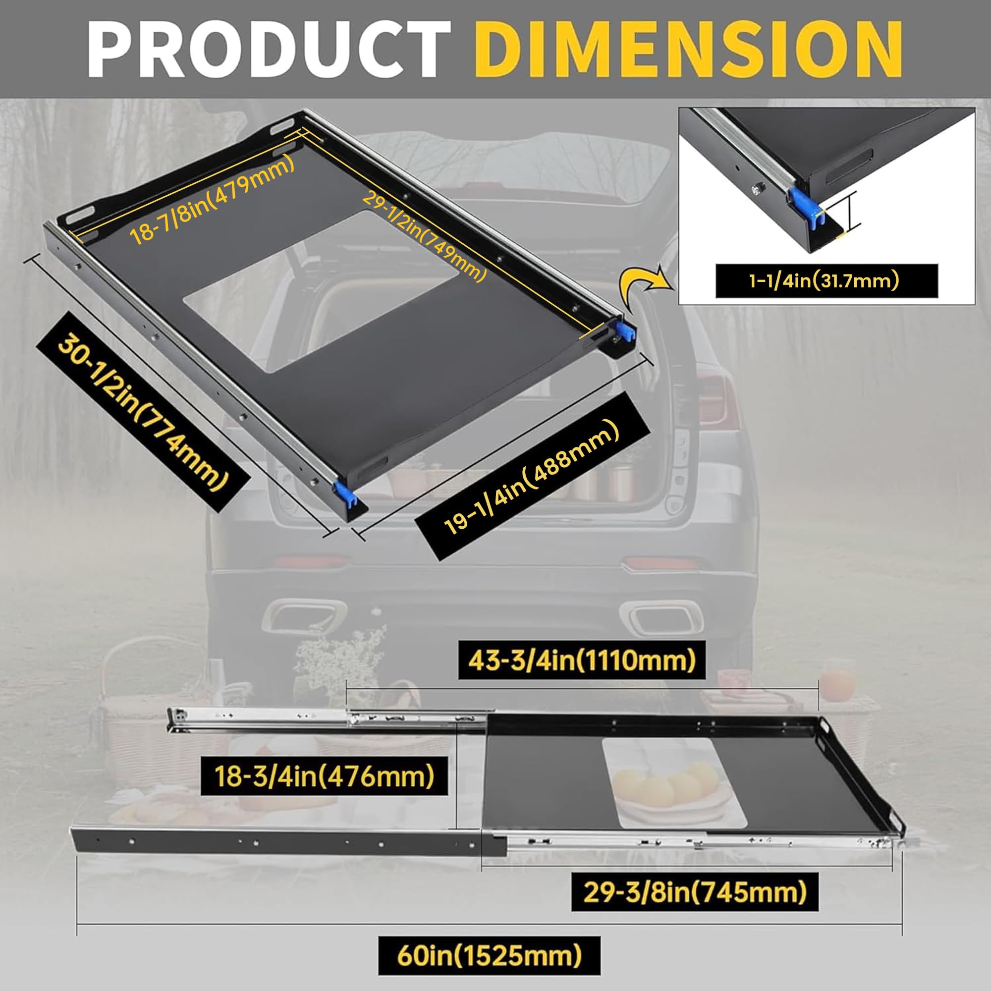 KUAFU Fridge Slide (Inner 29.3 x 18.7in) Compatible with 28 to 65L Fridges/Coolers, Universal Portable Vehicle Refrigerator Freezer Slide Mount, W/4 Buckle Straps, 280 LBS