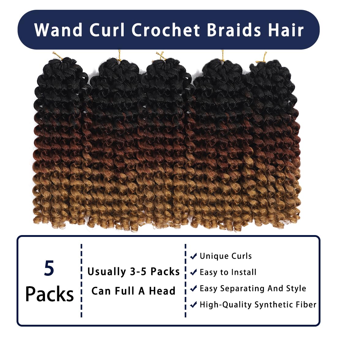 Ombre Jamaican Bounce Crochet Hair - 12 Inch Ringlet Wand Curl Crochet Braids with Jamaican Bounce (5 PCS, 1B/30/27)