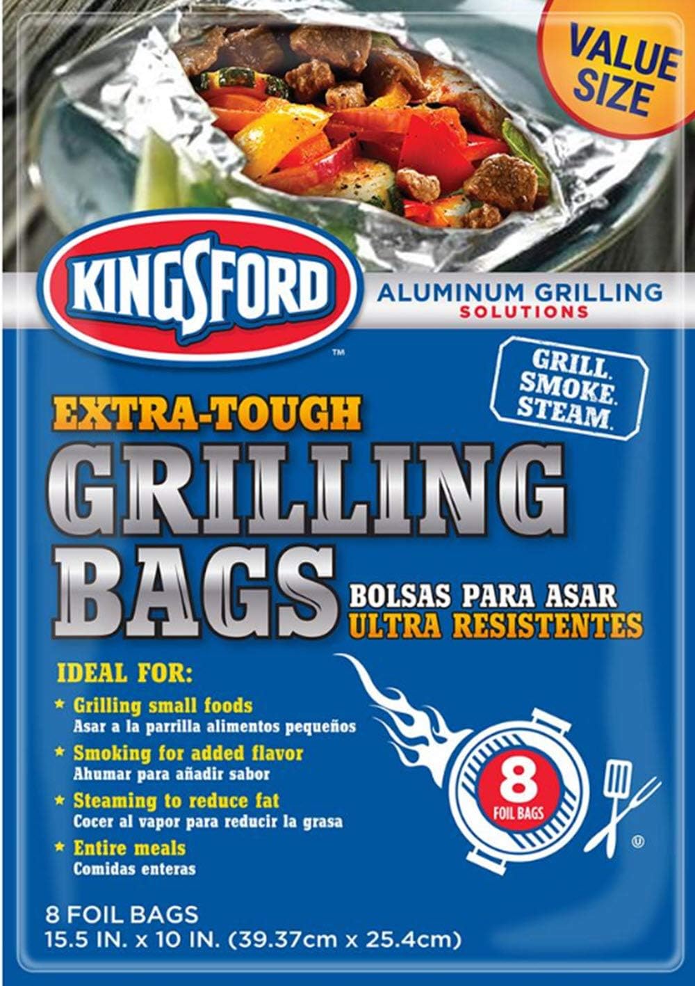 Kingsford Extra Tough Aluminum Grill Bags, for Locking in Flavors & Easy Grill Clean Up, Recyclable & Disposable, 15.5" x 10", Pack of 8
