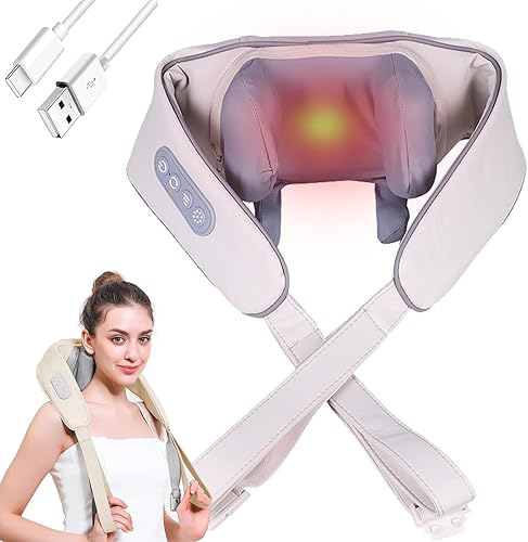 Noxa Masajeador de cuello y hombros Noxa mejorado 2025, cuello inalámbrico con calor, 3 niveles de fuerza ajustable, batería de larga duración, para