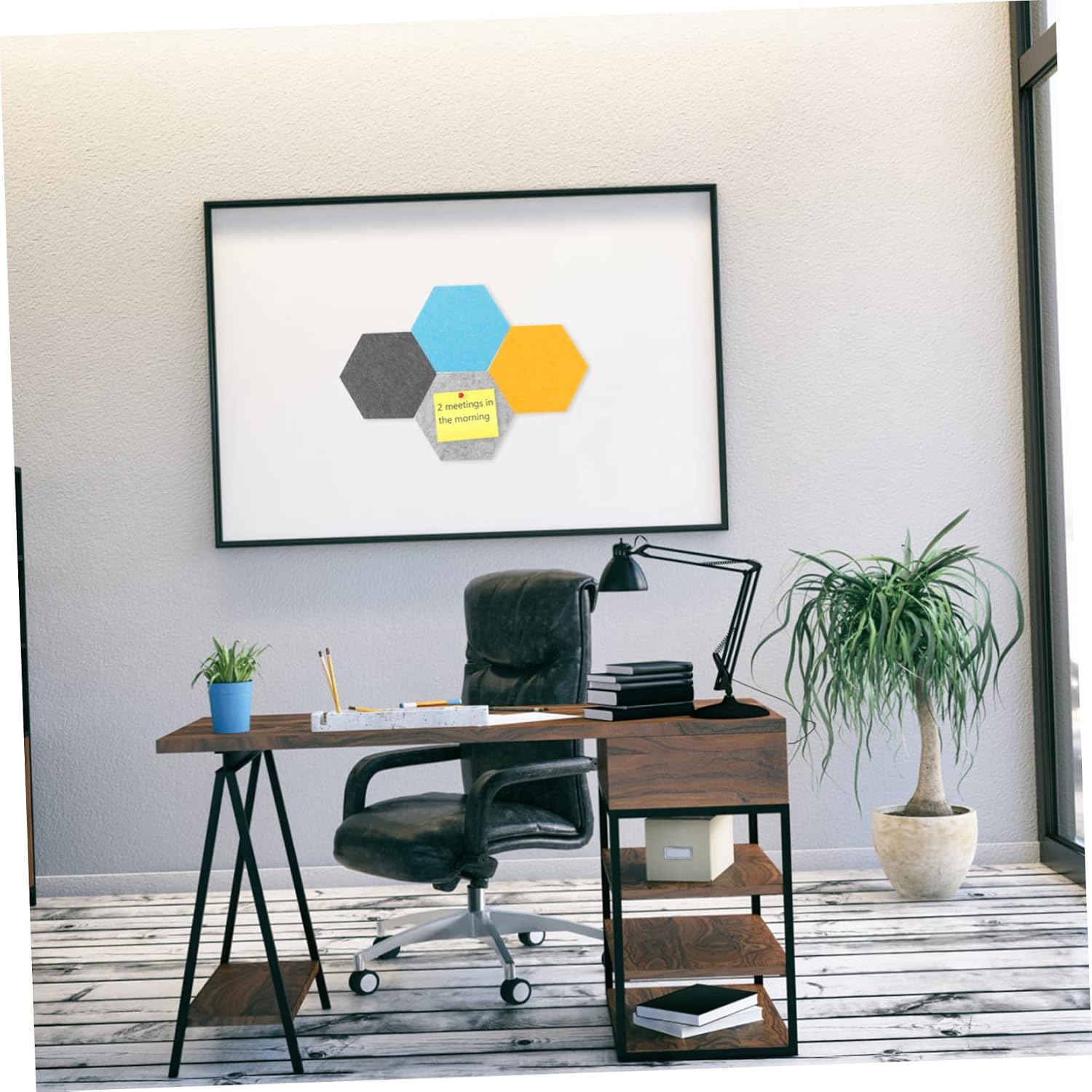 8pcs Hexagon Felt Board Magnetic Wall Memo Board Office Decor Pushpin Adhesive