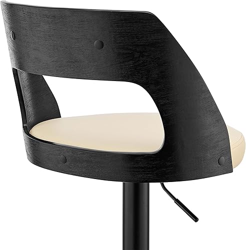 Miniatura 9 de Armen Living Paulo Taburete giratorio ajustable de piel sintética y madera negra con base negra