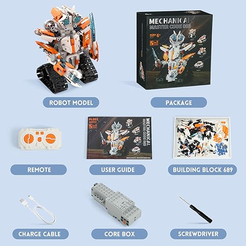 Miniatura 7 de Kit de construcción de robot STEM 5 en 1, aplicación y control remoto, robot RC juguete para niños, juego de 689 piezas de bloques de construcción,