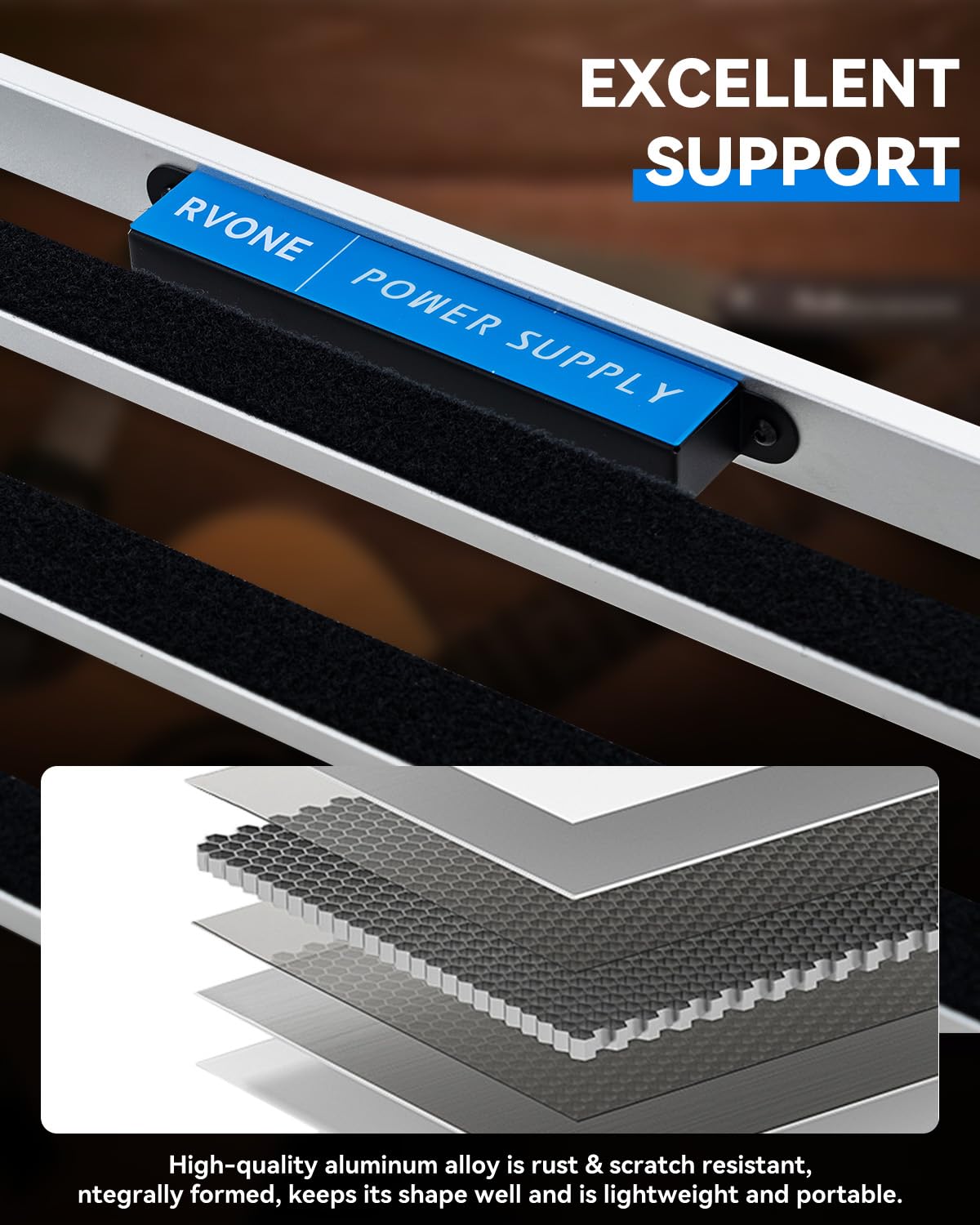 RVONE Gitarren-Pedalboard mit integriertem Netzteil, Aluminiumlegierung, tragbares Pedalboard mit Tasche, Pedalkabel, Klettverschluss (RPB-350)