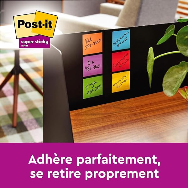 Post-it Notes Autocollantes Super Sticky, Couleurs Cosmic, 6 Blocs 76 mm x 76 mm, 90 Feuilles par Bloc - Feuillets Super Adhésifs pour Prise de Notes, Listes de Tâches et Rappels - 5