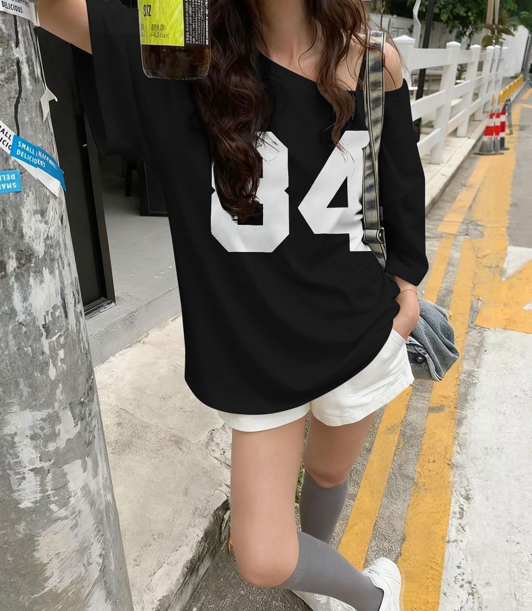 KIDDAD Off The Shoulder Tops for Women Number Graphic Clothes for Teen Girls Oversized Y2K Jersey Cute Baggy Shirts - Image 5