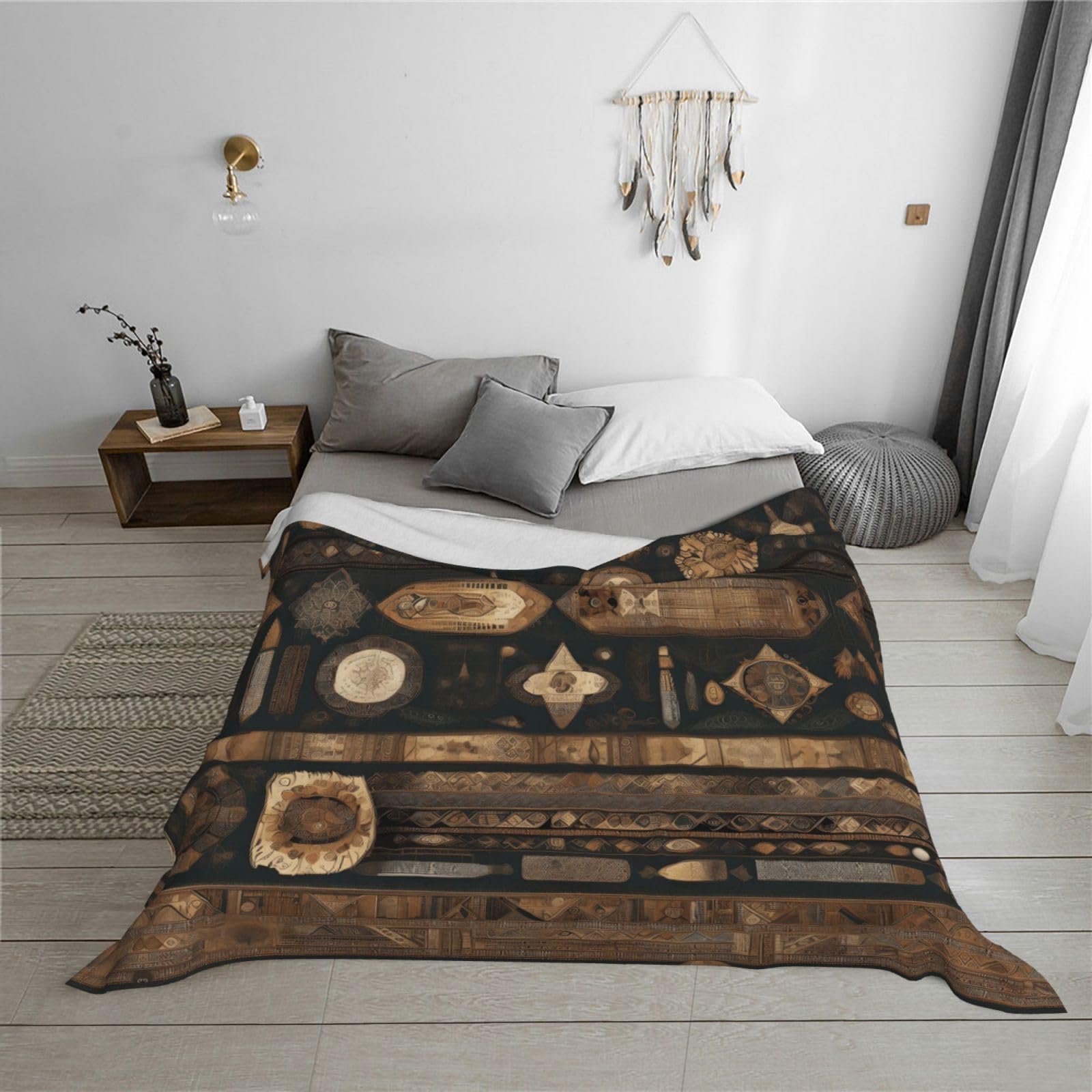 Manta de franela estampada de estilo bohemio de 80 x 60 pulgadas, 30-80 pulgadas. Una manta cálida para uso doméstico en otoño y una manta de viaje portátil.