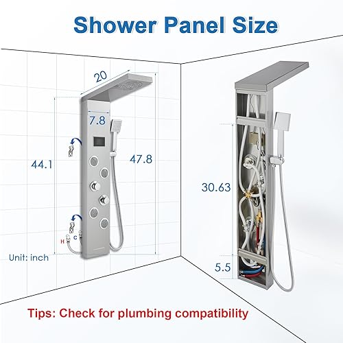 Miniatura 7 de Sistema de panel de ducha con luces LED, ducha de niebla de lluvia, chorros corporales, boquilla de mano y bañera, columna de torre de ducha con