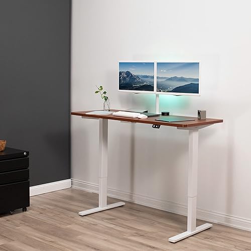 Miniatura 2 de VIVO DESK-KIT-W06D - Escritorio eléctrico de altura ajustable para trabajo de pie, 60 x 24pulgadas, cubierta sólida de una pieza color nogal oscuro