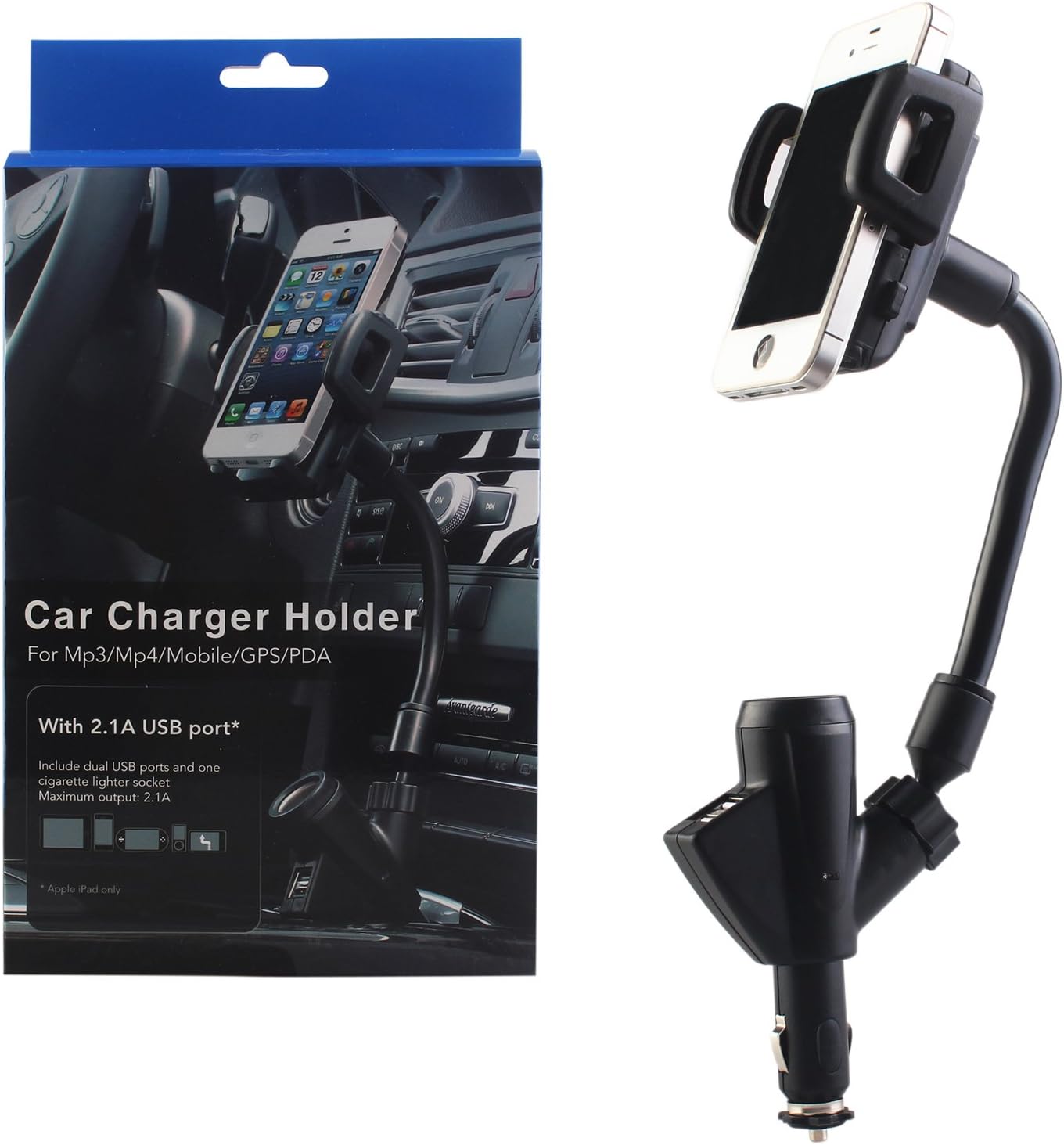 Dual 2 USB Car Charger Cradle Mount Holder Stand for iPhone Samsung MP3 MP4 GPS