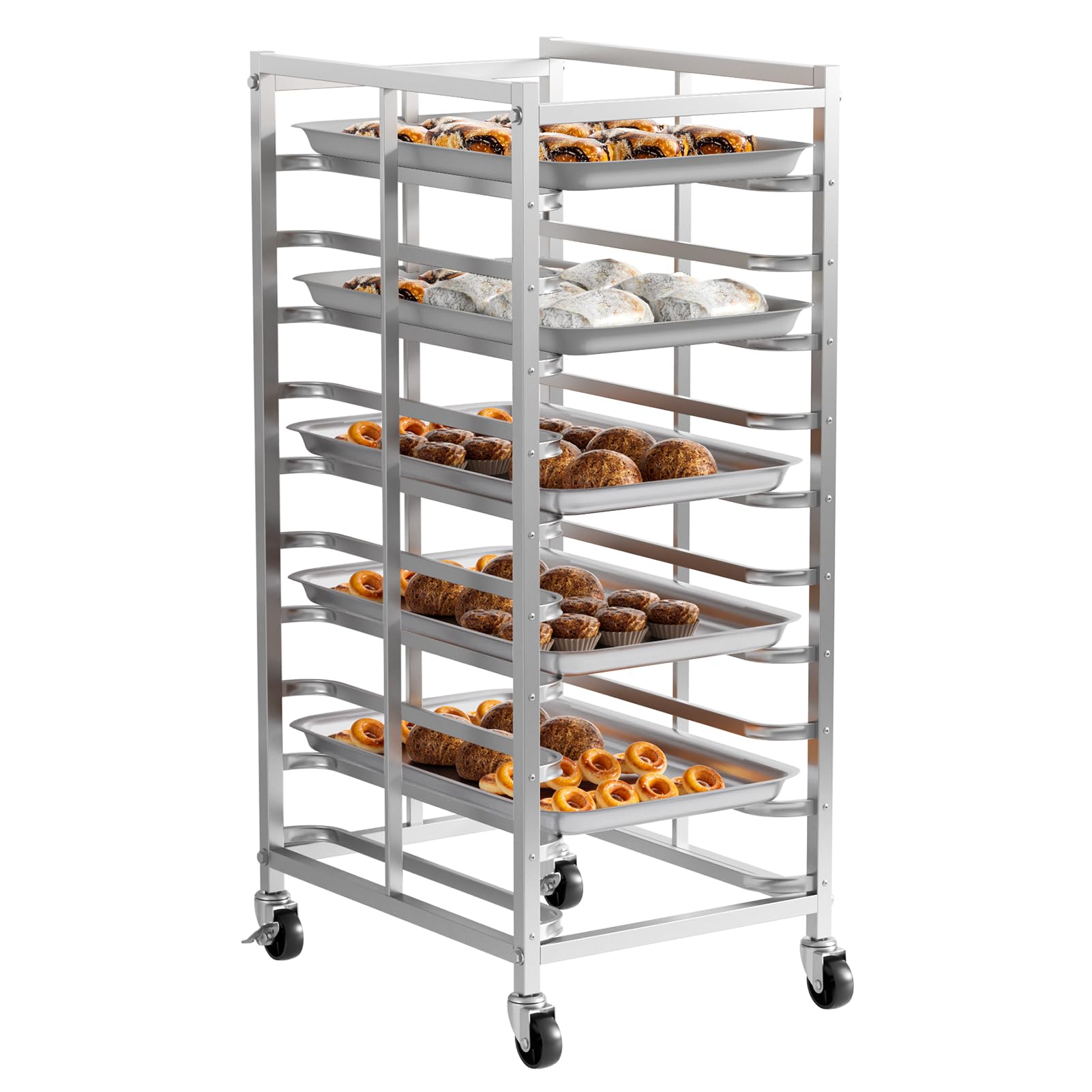 Tablettwagen mit Rollen, Edelstahl, Tablett Transportwagen für 10 GN-Behälter, Servierwagen Tablettwagen, Tragkraft 150 kg, Abräumwagen, Regalwagen, Stikkenwagen, Küchenwagen, Rollwagen