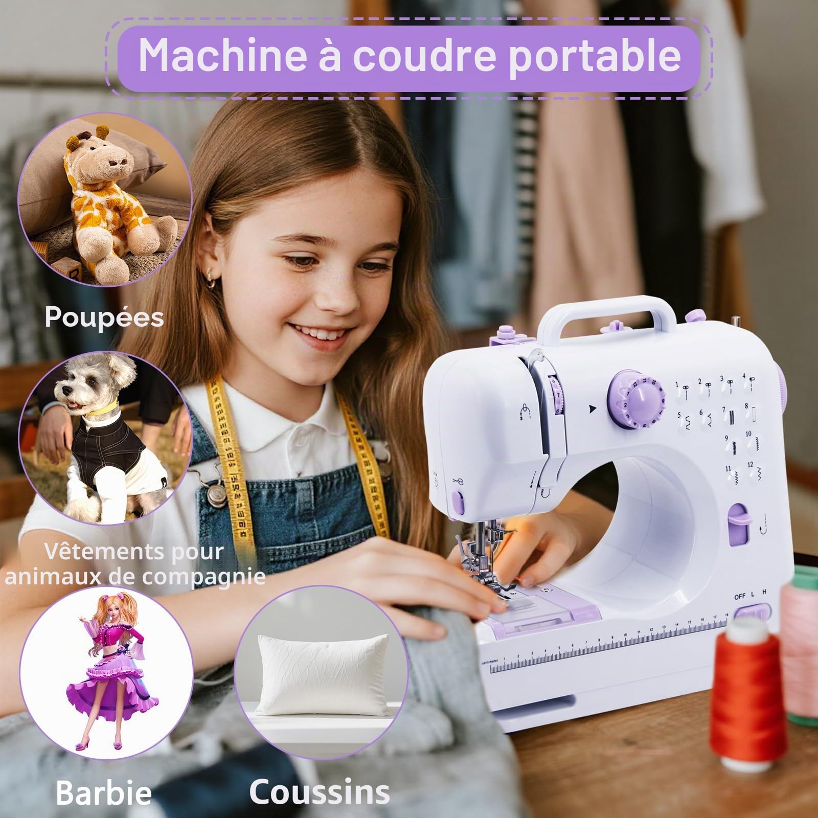 Machine à Coudre Débutant, Portable Petite Machines a Coudre électronique avec 12 programmes, Mini Sewing Machine avec lumière LED, pédale et kit de couture