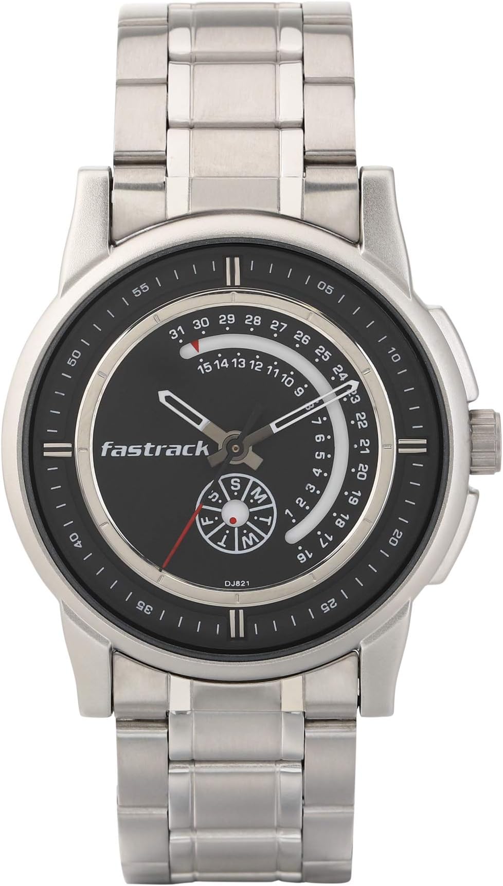 Fastrack Go Skate Quartz Analog with Day and Date Black Dial Silver Stainless Steel Strap Watch for Guys - NT3215SM03