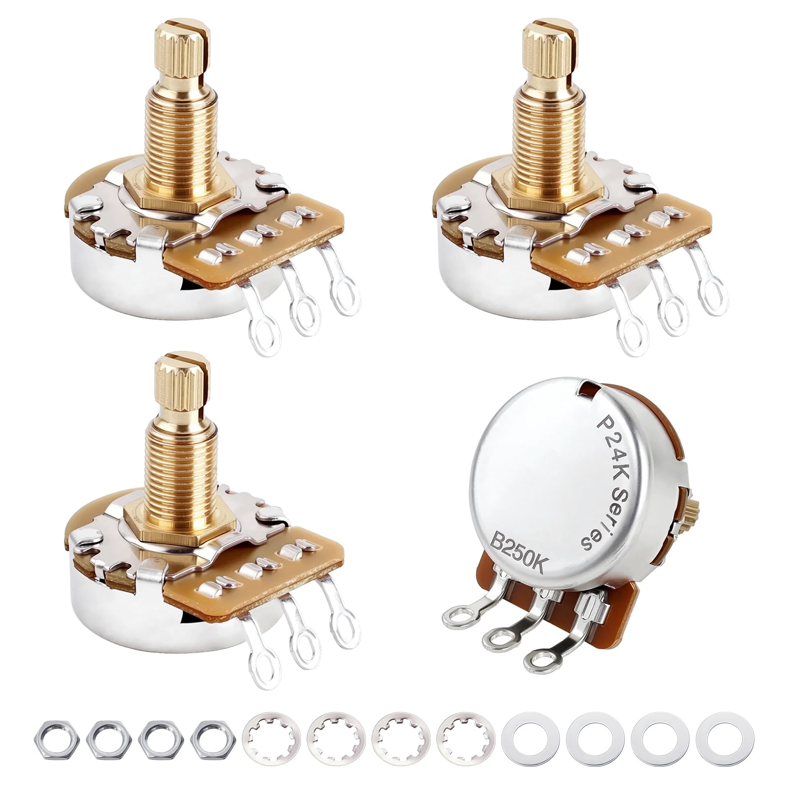 Banworks Brass B250K M8 Thread Guitar Pots Full Sized Metric 18-Spline Pots