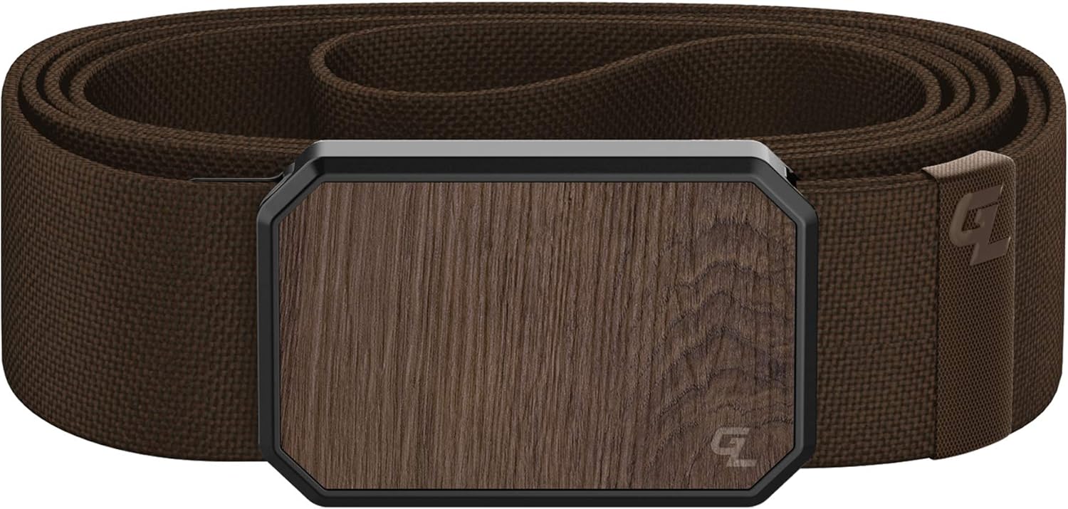 Groove Life Gun Metal/Stone and Walnut/Brown Groove Belt Loadout Men's Stretch Nylon Belt with Magnetic Aluminum Buckle, Lifetime Coverage - Large - Image 4