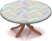 Vista 15 de Mantel redondo ajustable con patrón de chocolate, borde elástico, adecuado para catering y cocina, se puede limpiar para mesas redondas de 14 a 16