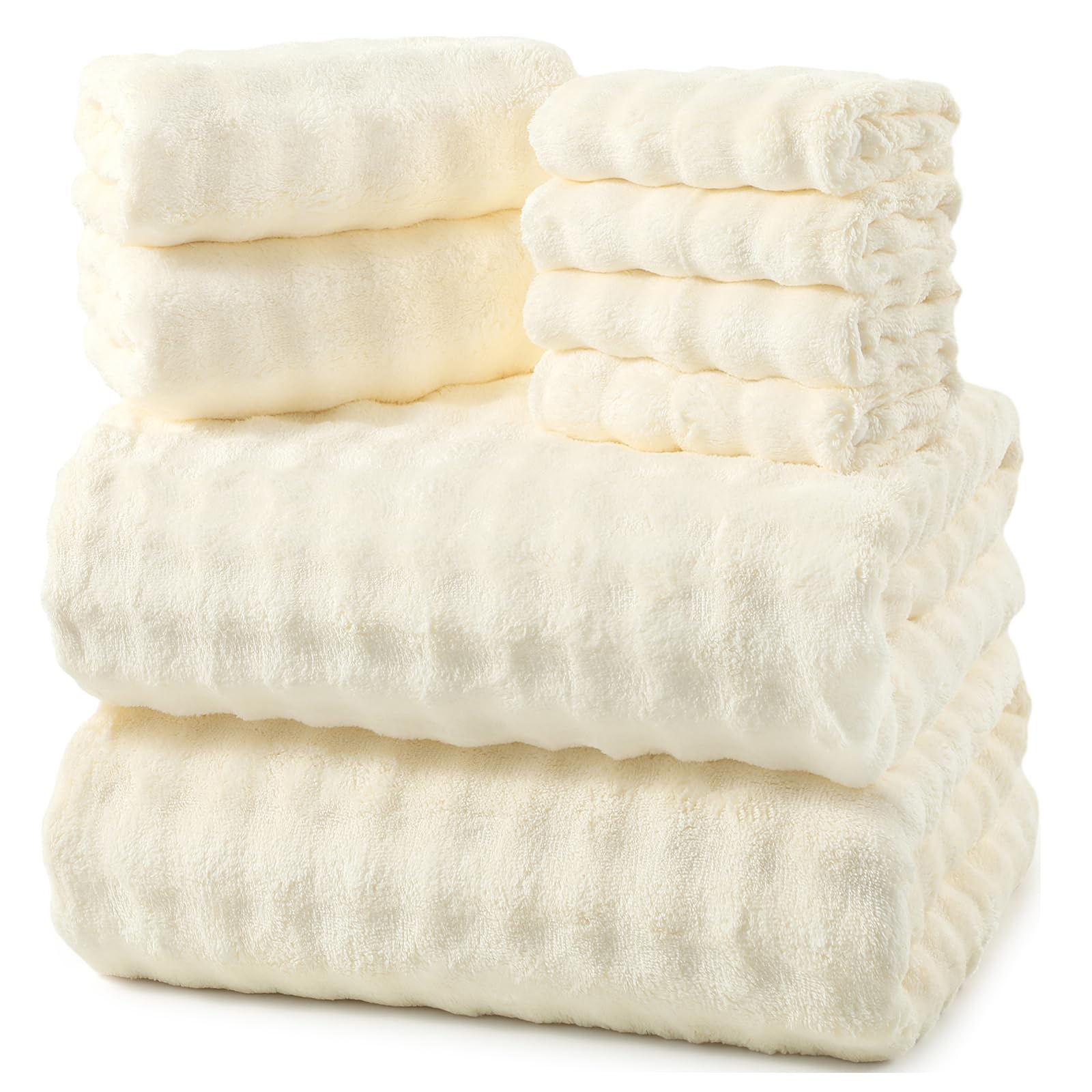Photo 1 of REDKISS 8-Piece Bath Towel Set - Extra Large Cream Microfiber