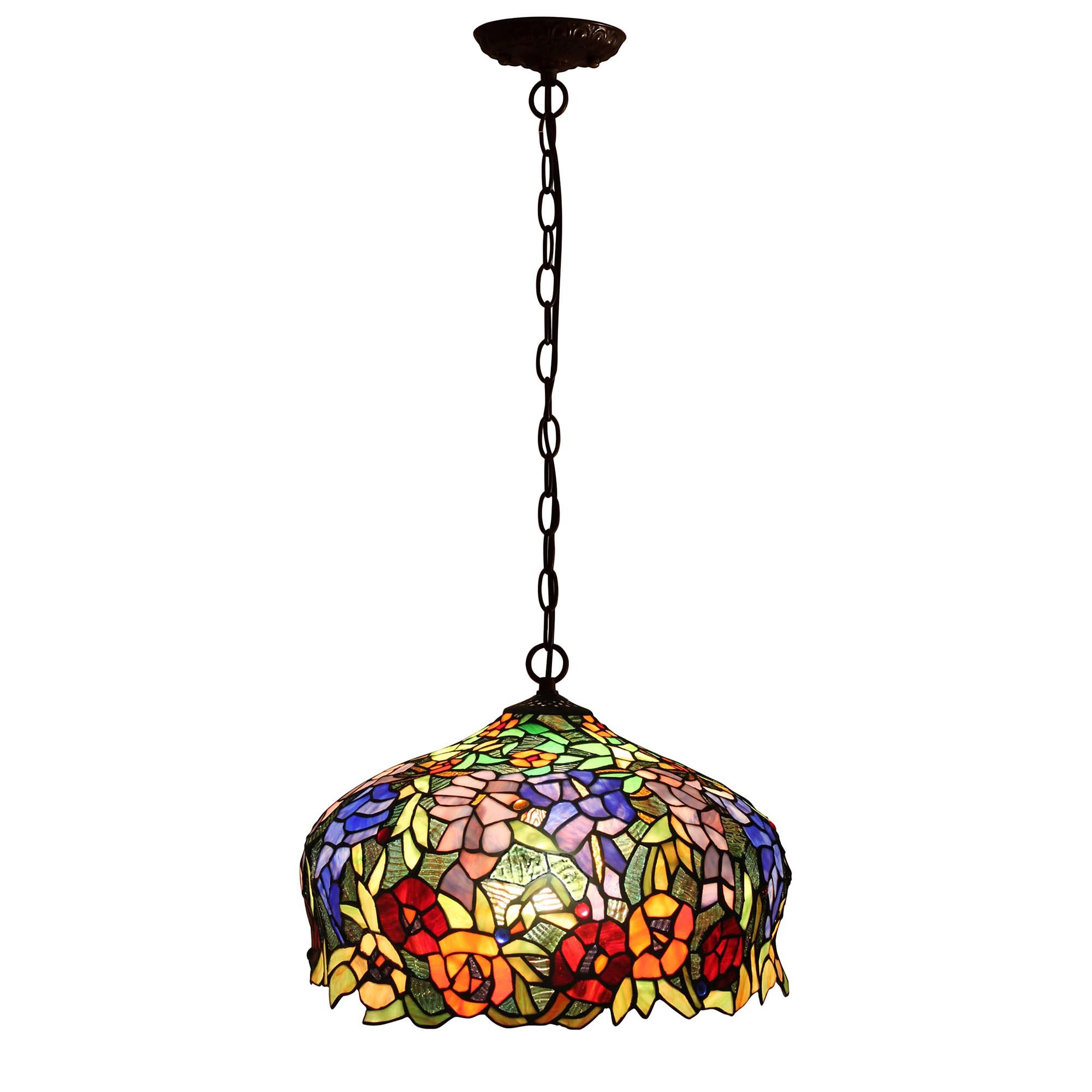 L10557 Glicinia y flores de rosas estilo Tiffany - Lámpara colgante de techo con pantalla de 16 pulgadas de ancho 2