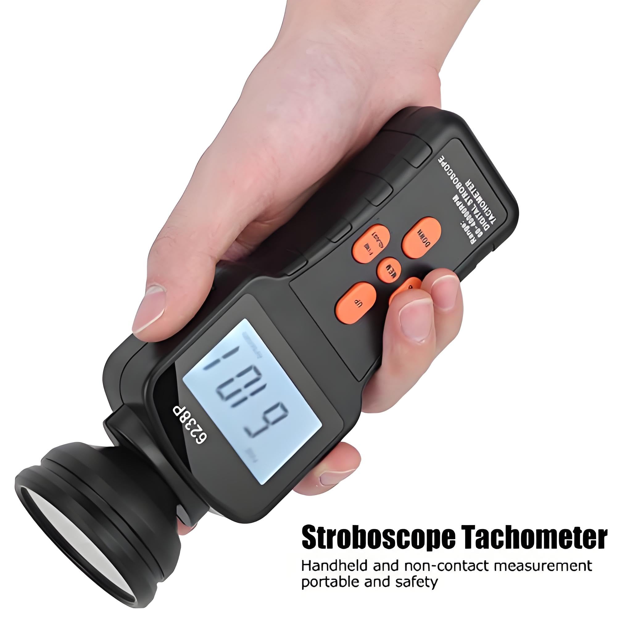 6238P Tachymètre de Flash Stroboscope Numérique Portable à Grand éCran LCD Portable, Compteur de Révolution, Faible Consommation D'énergie Et, Avec Grand éCran D'affichage Rétroéc