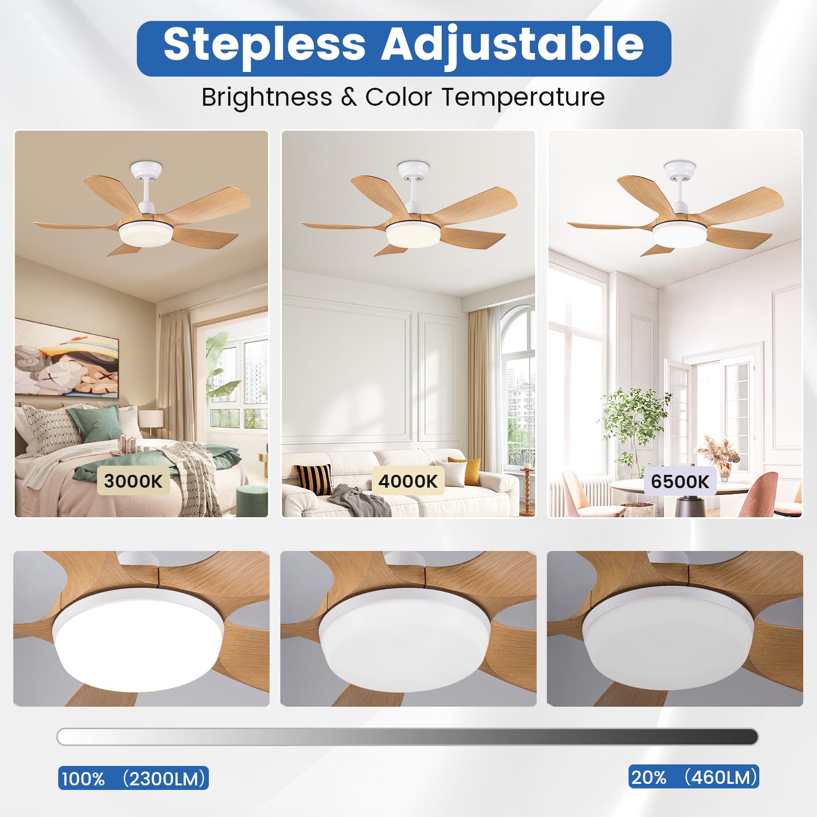Newday Ventilatore da Soffitto Colore Legno, 106cm Ventilatore da Soffitto con Luce e Telecomando, Pale da Soffitto con Luce Dimmerabile Silenzioso con Funzione Memoria per Soggiorno Camera da letto