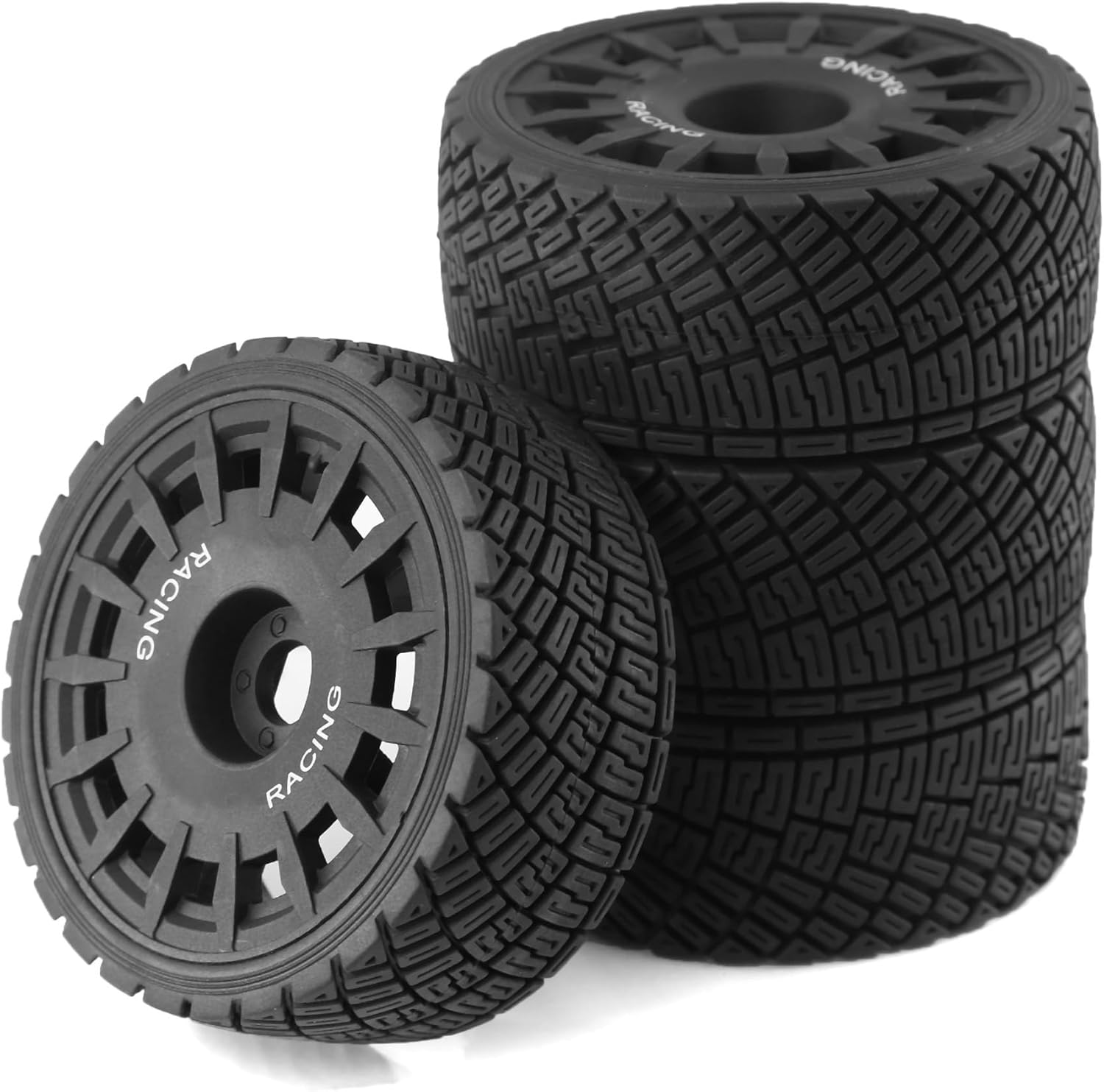 100mm 1/8 RC On-Road Tires and 15-Spokes RC Hard Plastic wheels High Grip Set 17mm Hex For 1/7 1/8 HPI VRX WR8 HSP Hobao Kyosho ARRMA Redcat Losi KM C3 CNE Ford W200 (Black)