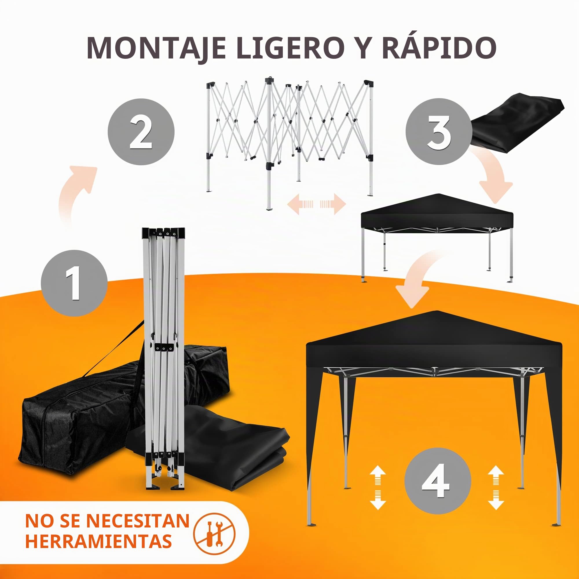 Kronenburg Cenador plegable resistente al agua, 2 x 2 m, protección UV 50+ cenador en negro