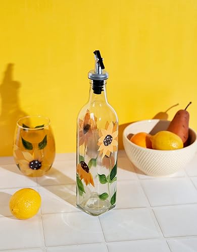 Miniatura 3 de Vinagre y aceite de vidrio de girasol pintado a mano de 16 oz