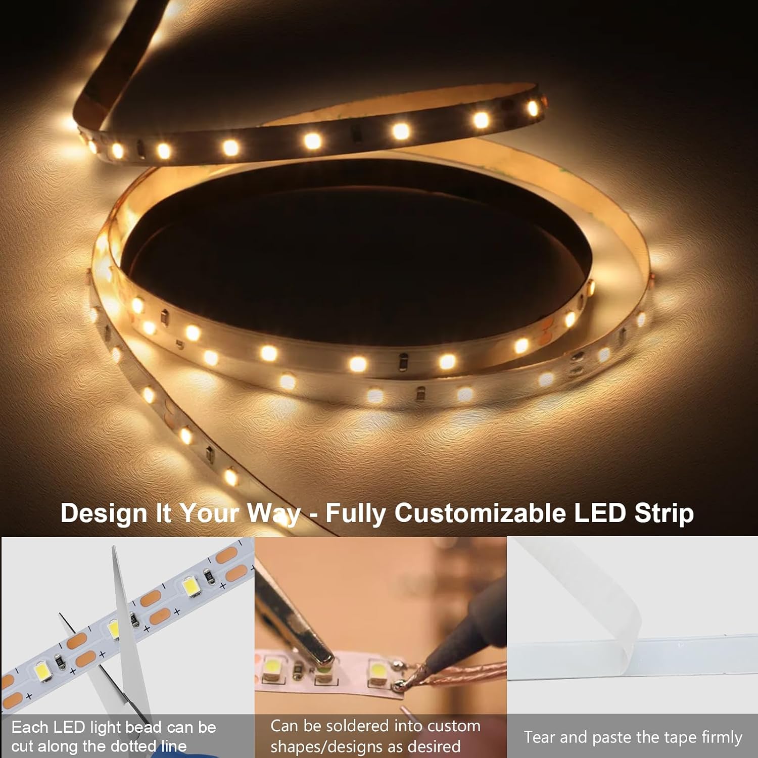 echosari Strip Lights USB 9.8Ft 180 LED Strip Lights Cuttable Each 2835 SMD image 3