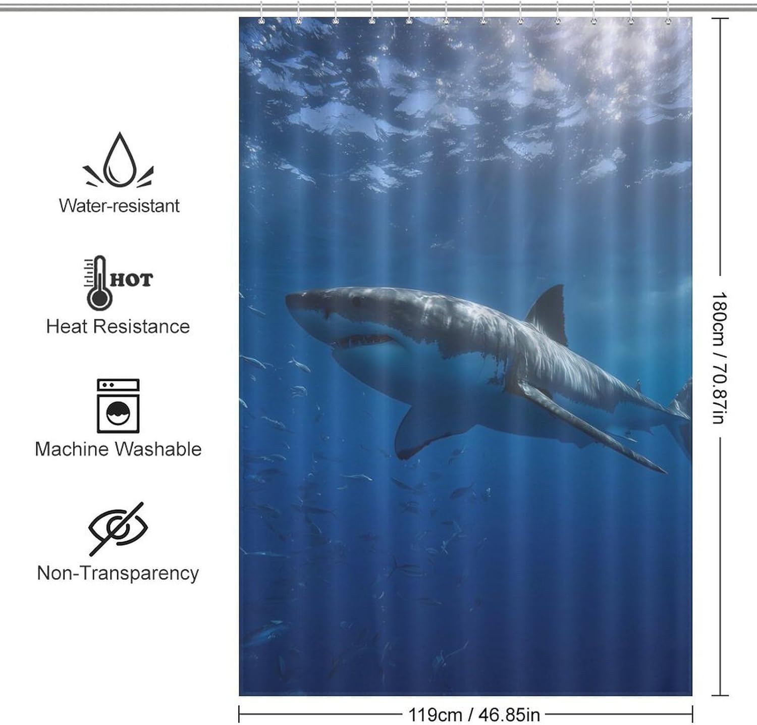 Shark Shower Curtain 46.85x70.87Inch（119x180cm） Polyester Bath Curtain Shower Curtains Printed Decorative